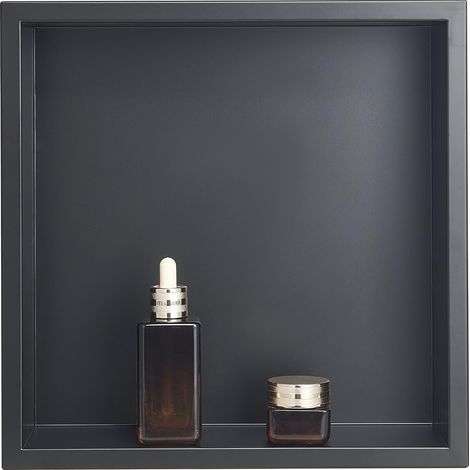 Niche Douche Encastrable, 10x33x33 cm, Niche Murale en Acier Inoxydable, Étagère de Salle de Bain Moderne Étanche, Facile à Nettoyer, pour Stockage Savon Shampoing Douche Salle de Bains, Noir (1/5)