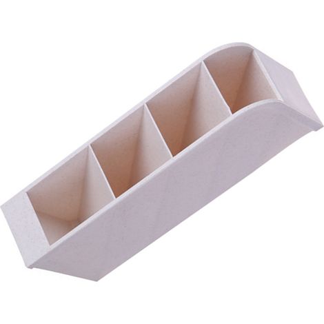 Porte-stylo incliné à 4 compartiments, boîte de rangement multifonctionnelle en plastique beige pour bureau