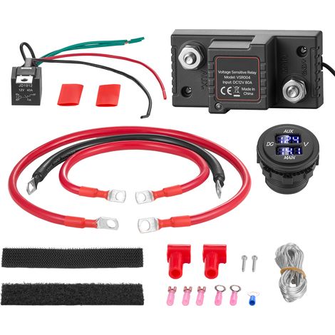 Mophorn Kit Isolatore Batteria Doppia 12 V 80 Amp, Relè Sensibile alla Tensione VSR Manuale e Automatico con Voltmetro, Display LCD, Compatibile con Batterie al Piombo, Ideale per Furgoni e Camper