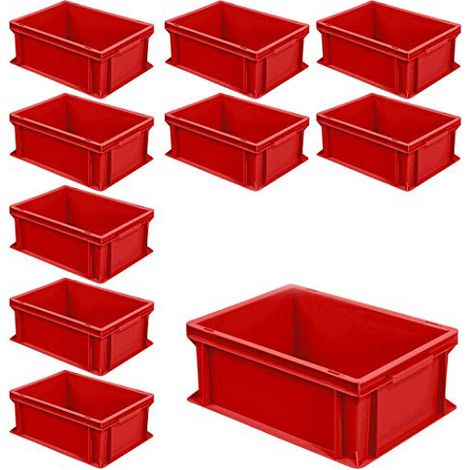 BRB Lot de 10 bacs empilables Euro avec 2 poignées - 400 x 300 x 170 mm - Rouge