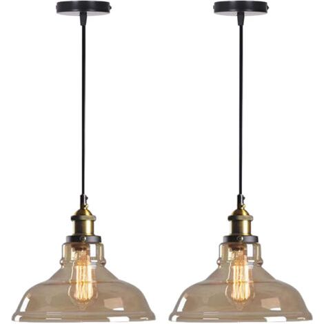 royaluxe- 2PCS Suspension Luminaire D'Intérieur Industriel Plafonnier En Verre Noir Lustre Rétro E27 Pour Chambre Cuisine Salon Restaurant (1/5)