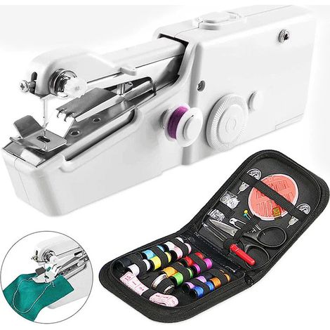 Mini máquina de coser portátil, máquina de coser de mano, herramienta de costura rápida para ropa, cortinas, máquina de coser eléctrica de mano para prendas de vestir domésticas (blanca) (1/5)