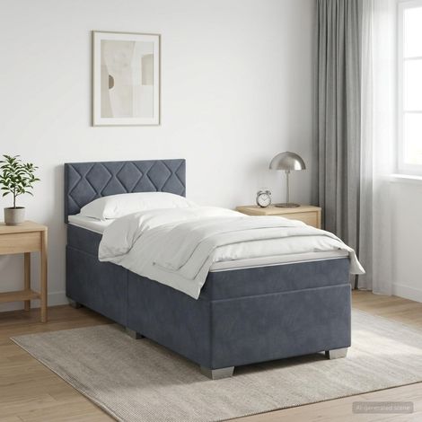 Cama con Base Tapizada, Colchón y Luz LED Gris oscuro (1/5)