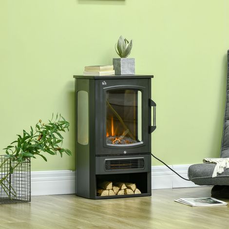 Caminetto elettrico con fiamme realistiche, 2 livelli di riscaldamento, protezione contro il surriscaldamento, in acciaio, colore nero, dimensioni: 44,5 x 32 x 74 cm. (1/5)