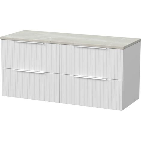 Callingwood Contemporary Wall Hung 4 Drawer Vanity Unit with Marble Plaster Laminate Worktop , 1200mm, Matt White