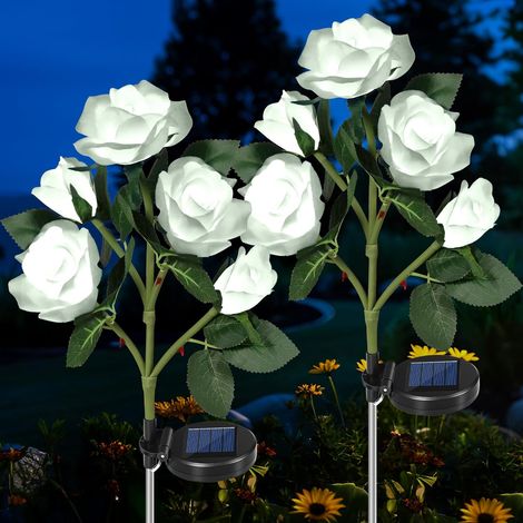 Lampes solaires pour fleurs de jardin d'extérieur, 2 lampes solaires plus puissantes (5 x 5), fleurs solaires décoratives étanches, lampes solaires pour jardin-AquaForge (1/5)