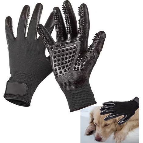 Pet Grooming Gloves, Cat Grooming Gloves, Silicone Brush Gloves for Cats, Bath and Massage for Dogs and Cats, Gloves for Easy Cleaning (Black) (1/5)