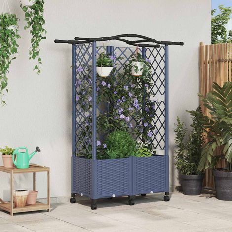vidaXL Hochbeet mit Rankgitter und Dach Grau 122 x 40 x 144 cm PP (1/5)