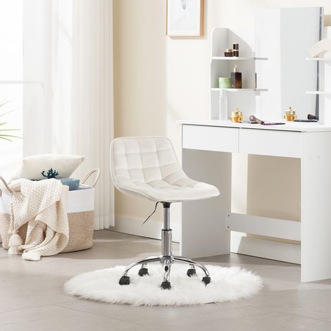 WOLTU Bürostuhl Arbeitshocker Schminkstuhl mit Rollen, 360° drehbar höhenverstellbar, Sitzhocker aus Samt, niedriger Barhocker ergonomisch, Creme