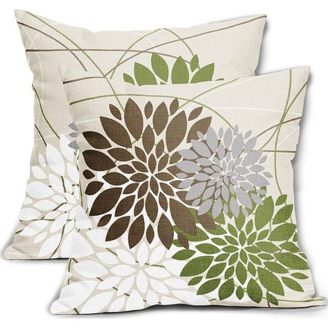 Funda de almohada de color verde parduzco, 45 x 45 cm, estampado de dalias, elegantes cojines blancos y grises, decoración rústica para exteriores, complementa la decoración moderna del hogar.