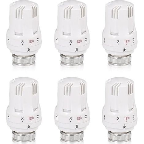 Tete Thermostatique Radiateur, 6 Pièces Tête de Vanne de Radiateur, Robinet Thermostatique Radiateur, M30 X 1,5 Tête de Thermostat, Tête de Radiateur pour Le Bureau et La Maison(A)-différentes quantit