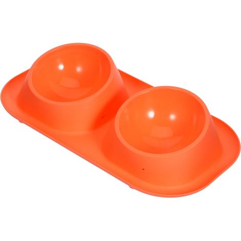 Double gamelle antidérapante en plastique orange, pour chats/petits chiens, intérieur/extérieur (1/4)