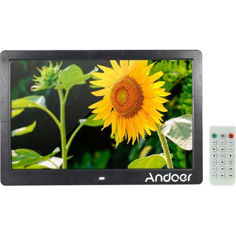 Cadre photo numérique LED Andoer 13 pouces 1080p haute résolution 1920 x 1080, lecteur MP3/MP4, horloge/réveil/calendrier électronique avec télécommande, cadeau idéal