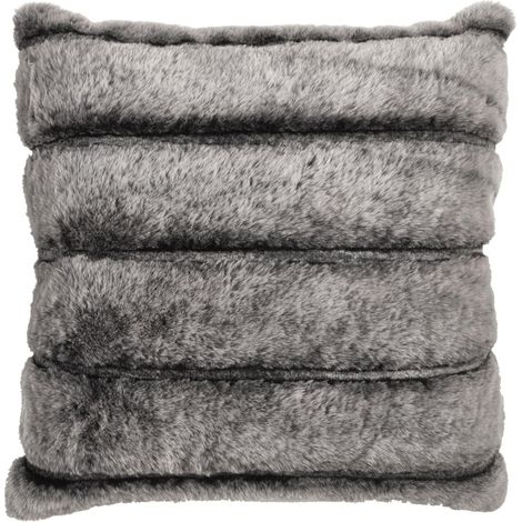 Coussin 40x40 cm fausse fourrure à rayures collection SIMON gris (1/5)