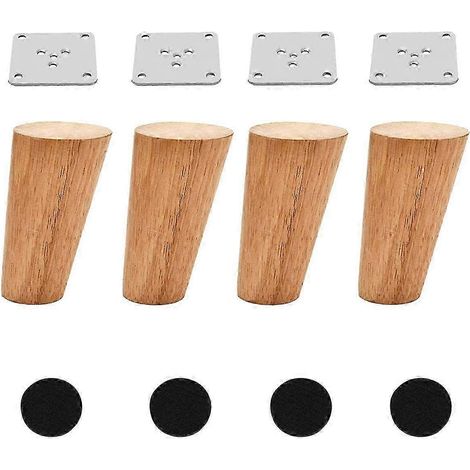 Pieds de meubles coniques en bois de 10 cm (4 pouces), lot de 4, pieds de canapé ronds, massifs et non peints, style médiéval, pieds de remplacement pour canapé (1/5)