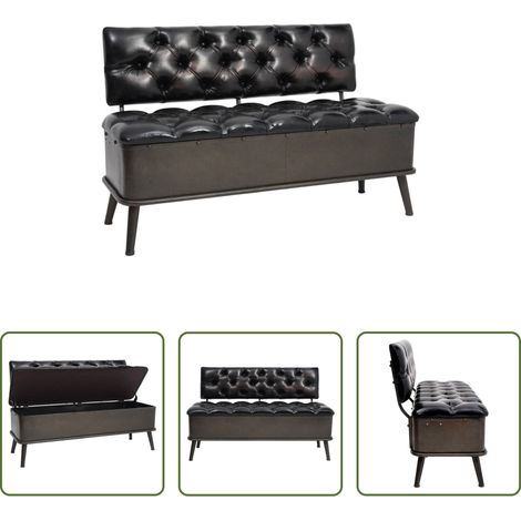 vidaXL Pouf - Banc de rangement avec dossier 110 cm Noir Similicuir (1/5)