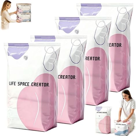 4 Pack Vacuum Bags for Clothes, No Pump, Vacuum Storage Bags, Large Cubes (4 Large 100 x 80 x 32 cm), Airtight and Reusable for Moving Home, Travel, Storage (1/5)