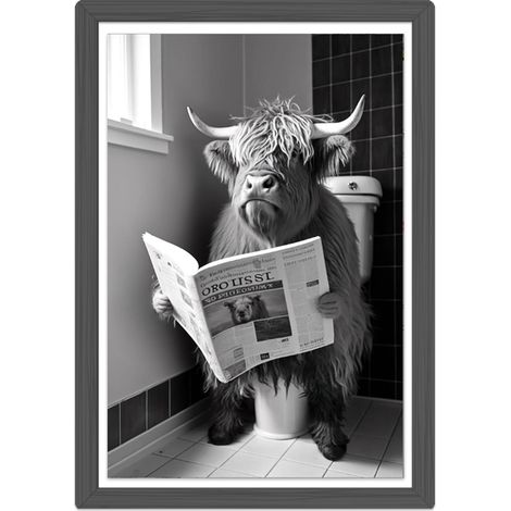 Poster Humoristique pour WC, Affiche Decoration Mural, Vache Écossaise Decoration WC Affiche, Amusante A4 Poster Noir et Blanc Tableau Toilette, Sans Cadre (1/5)
