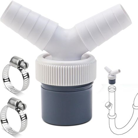 Adaptateur de vidange pour lave-vaisselle - Double raccord Y 1 1/4" - Adaptateur pour tuyau de 40 mm de diamètre - Entrée de 18-24 mm avec collier de serrage pour lave-vaisselle et sèche-linge (1/5)