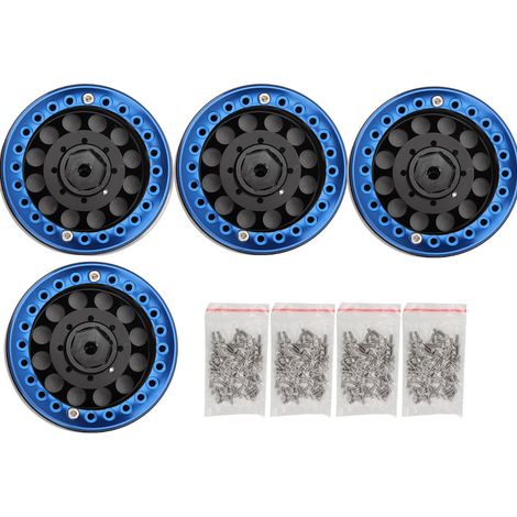 Stück 1,9 Zoll Beadlock-Aluminiumfelgen für SCX10 1/10 RC Crawler (Schwarz Blau) (1/5)
