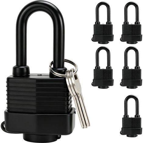 Cadenas Lot de 6 pièces avec 18 clés en laiton résistant aux intempéries à fermeture identique pour jardin, casier, cave, valise (1/5)