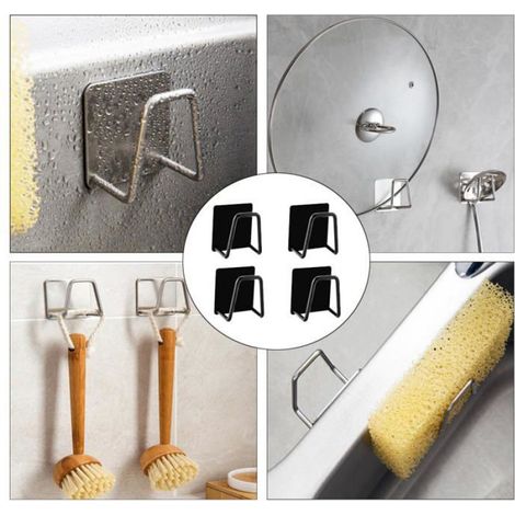 4pcs Support éponge autocollant inox, Evier cuisine Cuneary