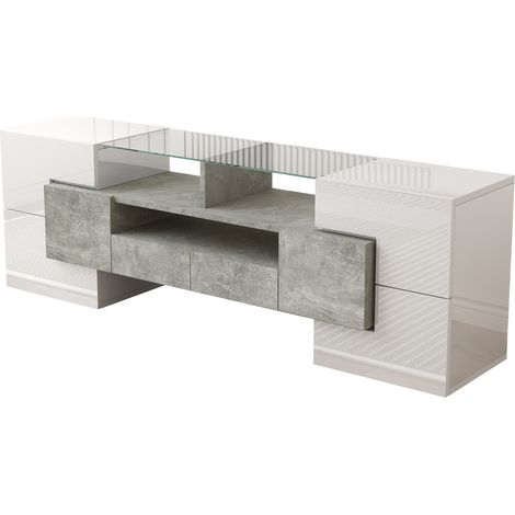 Mueble TV alto brillo blanco 145 cm con LED HOMVRA (1/5)