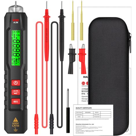 Digitales Stiftmultimeter mit 1,9"-Zweifarbendisplay für Spannungs-, Kapazitäts- und Frequenzmessungen.