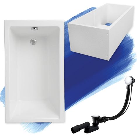 Baignoire Rectangulaire 100x70 avec support en polystyrène, Siphon de bain et pieds (support) - Set 4en1 - Fabriqué en UE - BADLAND CAPRI