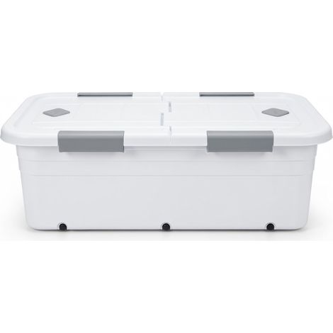 Boîte de rangement lit roulettes blanc neige 95 x 48 x 26 (1/5)