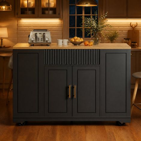 Isla de cocina con ruedas 120 x 50 x 92 cm, 2 puertas, 3 cajones DESVIAE (1/5)