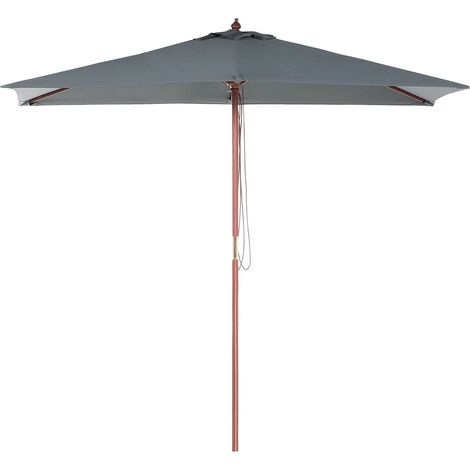 Parasol de Jardin ou de Terrasse Rectangulaire Gris Foncé avec Pied en Bois, Toile Anti UV 144 x 195 cm et Ouverture Facile avec Corde Beliani
