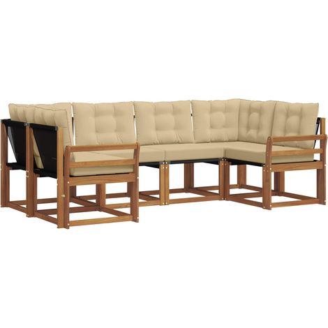 Outdoor Sofa Set with Cushion 6 pcs Natural and Beige vidaXL