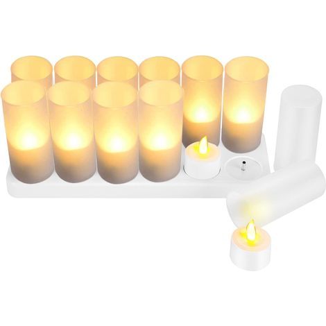 Lot De 12 Bougie Led Flamme Vacillante Avec Station De Charge Décoration Pour Noël Anniversaire Mariage Dîner Votive Table Café Bar Restaurant Hôtel (1/5)