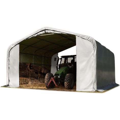 Abri tunnel 6x6 m bâche en PVC 850N abri résistant aux intempéries tente de stockage gris ancrage pour sol meuble