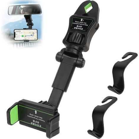 Support de téléphone de voiture avec miroir, support de téléphone pour smartphone, support de téléphone de voiture rotatif à 360 degrés (vert)