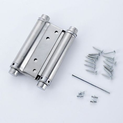 2x pair of double-action spring-loaded swing door hinges, stainless steel, saloon/western style, 100 mm (1/5)