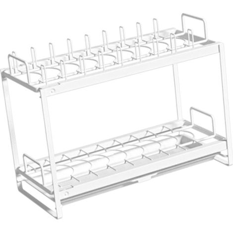 Ausziehbarer Tellerabtropfkorb, multifunktionaler Küchenorganizer aus Eisen, 40 cm, zweistöckig, für Spüle und Schrank (1/5)