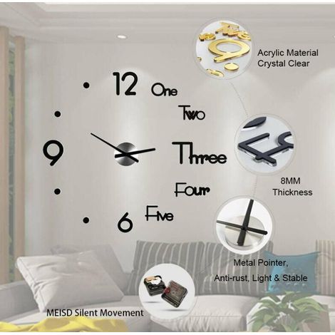 Horloge murale moderne mode pendule murale horloge murale sans cadre 3D miroir autocollants bureau hôtel décoration bricolage horloge murale (1/4)