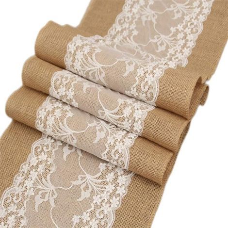 Runner da tavola in pizzo 30x180 cm, in juta, ideale per matrimoni, feste, battesimi, matrimoni e compleanni. (1/5)