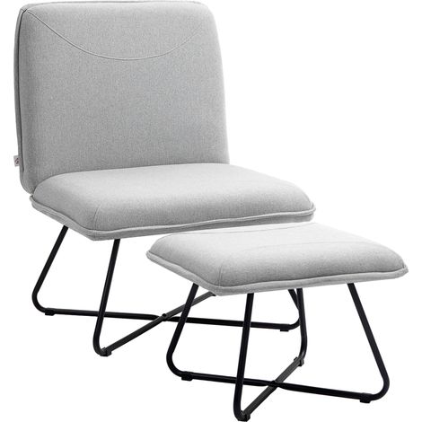 Sillón con reposapiés, sofá de lectura con patas de acero en forma de cruz, gris claro (1/5)