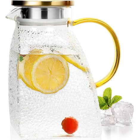 Pichet à eau de 1500 ml, idéal pour la sangria et autres boissons. Fabriqué en verre résistant à la chaleur avec couvercle, parfait pour la porte du réfrigérateur ou un usage domestique.