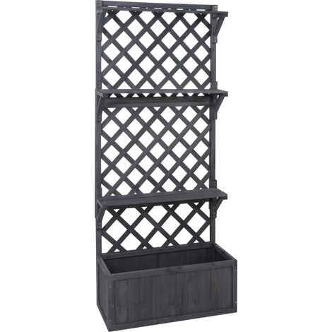 Jardinière sur pied HWC-P69, bac à plantes/à fleurs, pot de fleurs, treillis, espalier, surface de rangement, bois MVG 1