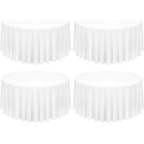 4er Set Weiße Runde Tischdecke 300 cm, Polyester, Knitterfrei, Waschbar
