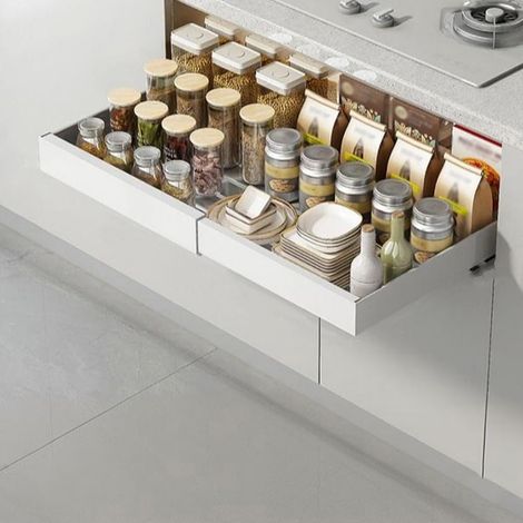 Organisateur de tiroir télescopique extensible - Organiseur de placard de cuisine - Étagères de rangement pour armoires de cuisine - Largeur réglable - 43,5-68 x 42 x 7,5 cm (l x P x H) (1/5)