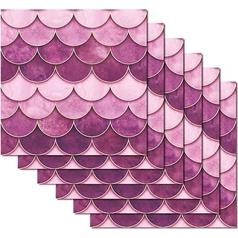 6 pièces écailles de poisson roses (15x15CM) - Carreaux autocollants pour cuisine, salon, salle de bain et décoration intérieure Auto-adhésif PVC