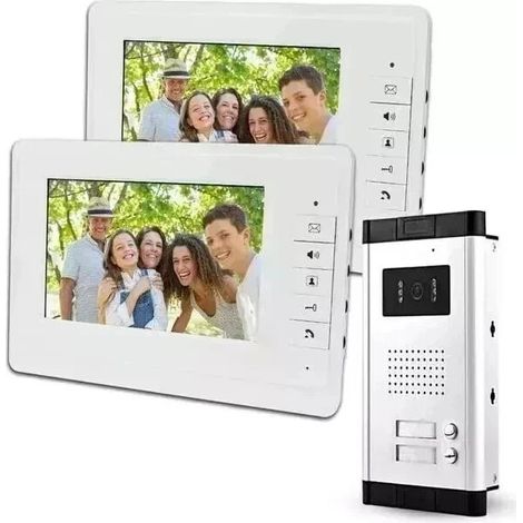 VIDEO CITOFONO 2 MONITOR 7 pollici a colori KIT BIFAMILIARE telecamera videocitofono