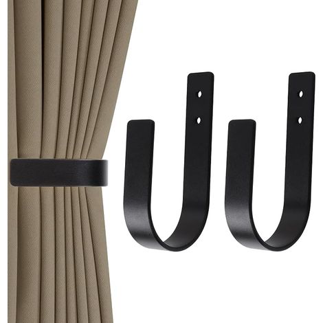 2er-Pack schwarze, moderne Gardinenbefestigungen, Wandhaken in U-Form mit Rückenlehne (1/5)