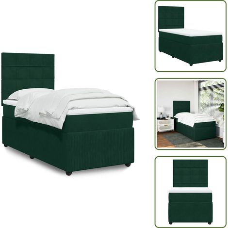 Letto a molle - vidaXL Giroletto a Molle con Materasso Verde Scuro 90x190 cm Velluto - Letto con testiera