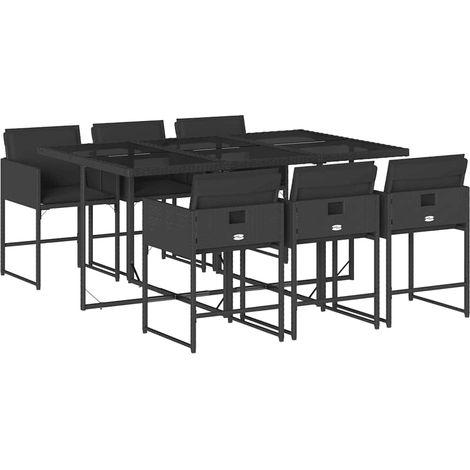 Maison Exclusive - 7-tlg. Garten-Essgruppe mit Kissen Schwarz Pol